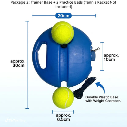 Solo Tennis Rebound Trainer Full Package Tennis Racket + Fillable Base + 2 Elastic Balls Professional Entry Training Gear for Family Daily Apartment Backyard Practice Anti-Tangle Rope