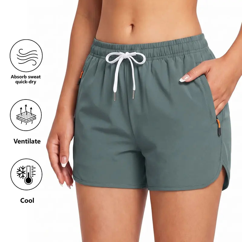 LIFE KEEPS MOVING Women’S Summer Lightweight High-Stretch Shorts，3/1Pack—European/American Running Shorts, Athletic Casual Yoga Shorts, Beach Shorts; Supportive Casual Sports Shorts; Versatile for Everyday Wear and Commuting.