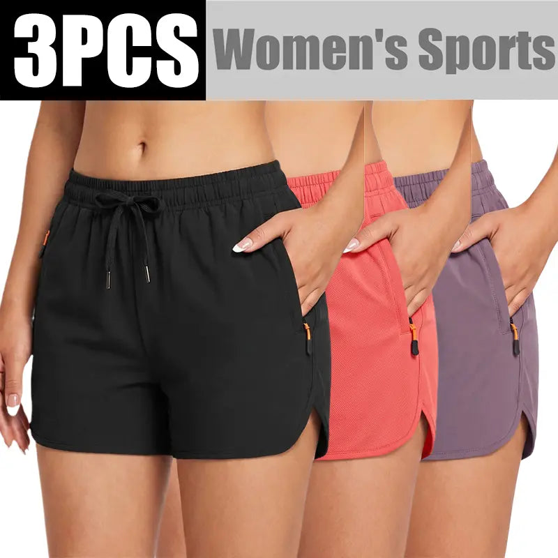 LIFE KEEPS MOVING Women’S Summer Lightweight High-Stretch Shorts，3/1Pack—European/American Running Shorts, Athletic Casual Yoga Shorts, Beach Shorts; Supportive Casual Sports Shorts; Versatile for Everyday Wear and Commuting.