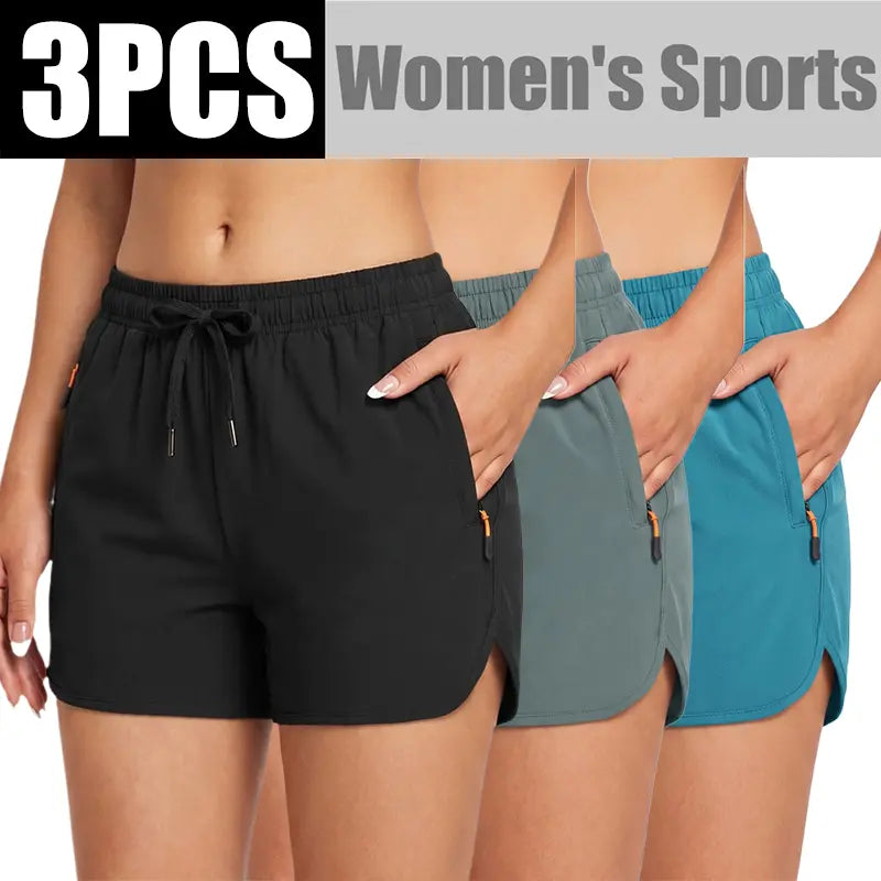 LIFE KEEPS MOVING Women’S Summer Lightweight High-Stretch Shorts，3/1Pack—European/American Running Shorts, Athletic Casual Yoga Shorts, Beach Shorts; Supportive Casual Sports Shorts; Versatile for Everyday Wear and Commuting.