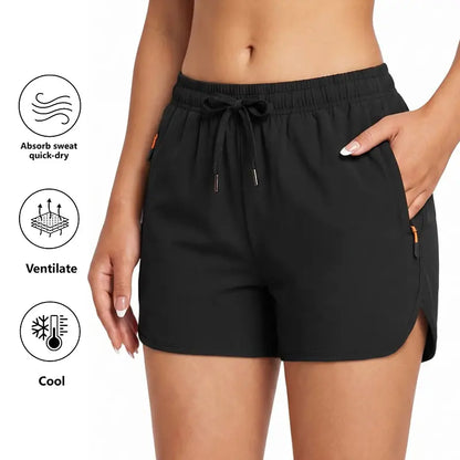 LIFE KEEPS MOVING Women’S Summer Lightweight High-Stretch Shorts，3/1Pack—European/American Running Shorts, Athletic Casual Yoga Shorts, Beach Shorts; Supportive Casual Sports Shorts; Versatile for Everyday Wear and Commuting.