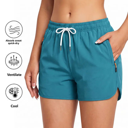 LIFE KEEPS MOVING Women’S Summer Lightweight High-Stretch Shorts，3/1Pack—European/American Running Shorts, Athletic Casual Yoga Shorts, Beach Shorts; Supportive Casual Sports Shorts; Versatile for Everyday Wear and Commuting.