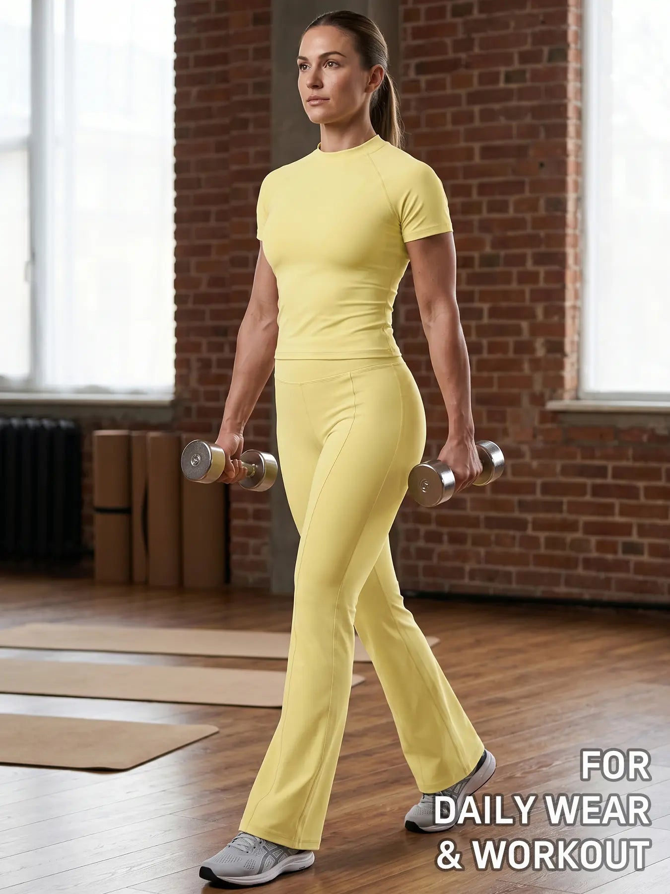Uncia Active Activewear Women'S Sports Sweat Suit, Moisture-Wicking 2 Pcs Set with Raglan Sleeve Top and High-Waist Flared Pants for Gym Yoga, Women'S Gym Wear, Workout