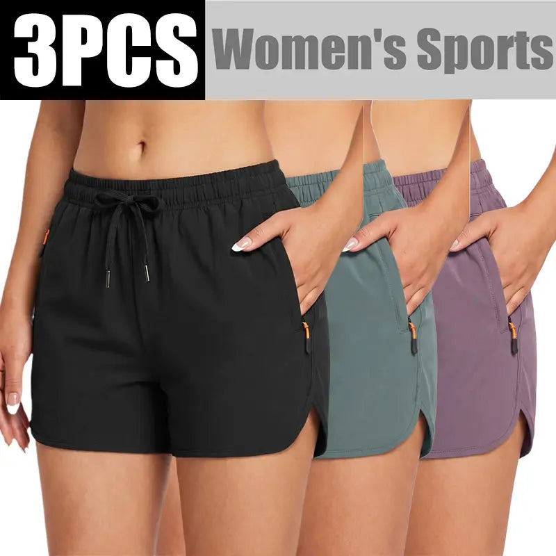 LIFE KEEPS MOVING Women’S Summer Lightweight High-Stretch Shorts，3/1Pack—European/American Running Shorts, Athletic Casual Yoga Shorts, Beach Shorts; Supportive Casual Sports Shorts; Versatile for Everyday Wear and Commuting.