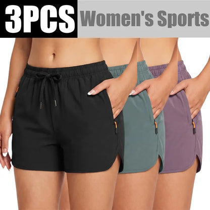 LIFE KEEPS MOVING Women’S Summer Lightweight High-Stretch Shorts，3/1Pack—European/American Running Shorts, Athletic Casual Yoga Shorts, Beach Shorts; Supportive Casual Sports Shorts; Versatile for Everyday Wear and Commuting.