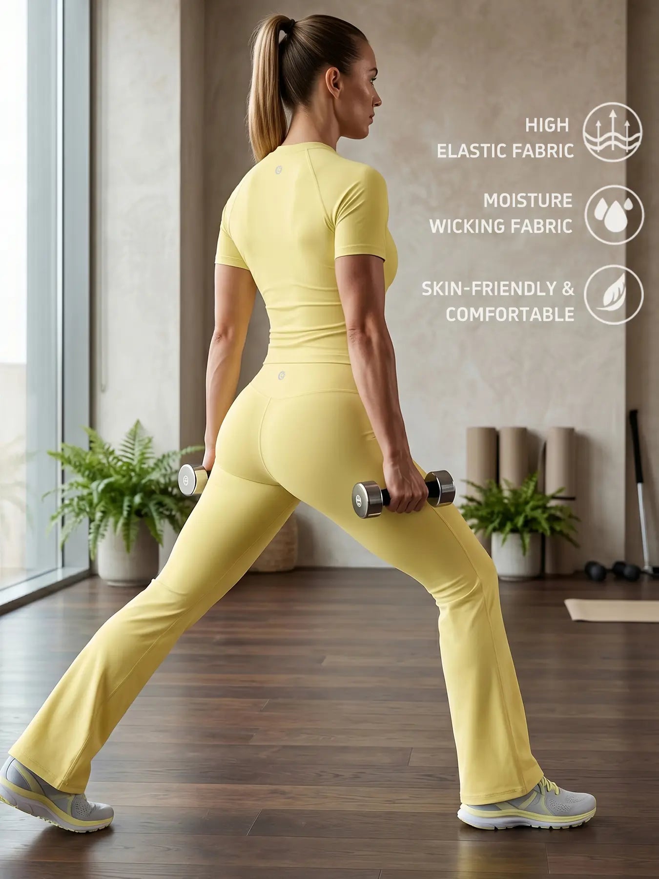 Uncia Active Activewear Women'S Sports Sweat Suit, Moisture-Wicking 2 Pcs Set with Raglan Sleeve Top and High-Waist Flared Pants for Gym Yoga, Women'S Gym Wear, Workout