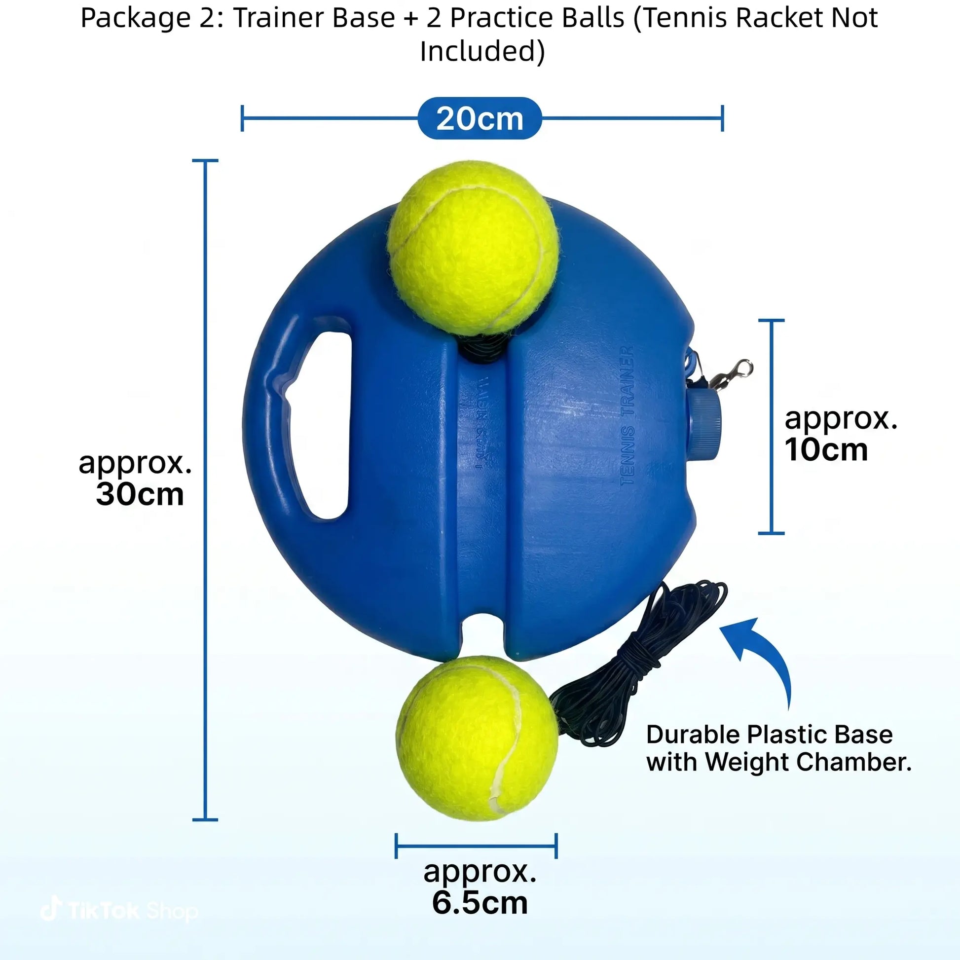 Solo Tennis Rebound Trainer Full Package Tennis Racket + Fillable Base + 2 Elastic Balls Professional Entry Training Gear for Family Daily Apartment Backyard Practice Anti-Tangle Rope