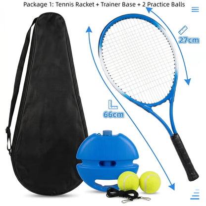 Solo Tennis Rebound Trainer Full Package Tennis Racket + Fillable Base + 2 Elastic Balls Professional Entry Training Gear for Family Daily Apartment Backyard Practice Anti-Tangle Rope