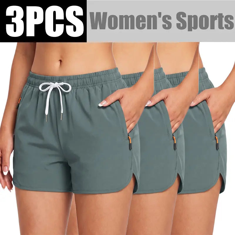 LIFE KEEPS MOVING Women’S Summer Lightweight High-Stretch Shorts，3/1Pack—European/American Running Shorts, Athletic Casual Yoga Shorts, Beach Shorts; Supportive Casual Sports Shorts; Versatile for Everyday Wear and Commuting.
