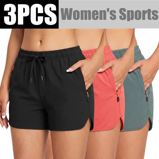 LIFE KEEPS MOVING Women’S Summer Lightweight High-Stretch Shorts，3/1Pack—European/American Running Shorts, Athletic Casual Yoga Shorts, Beach Shorts; Supportive Casual Sports Shorts; Versatile for Everyday Wear and Commuting.