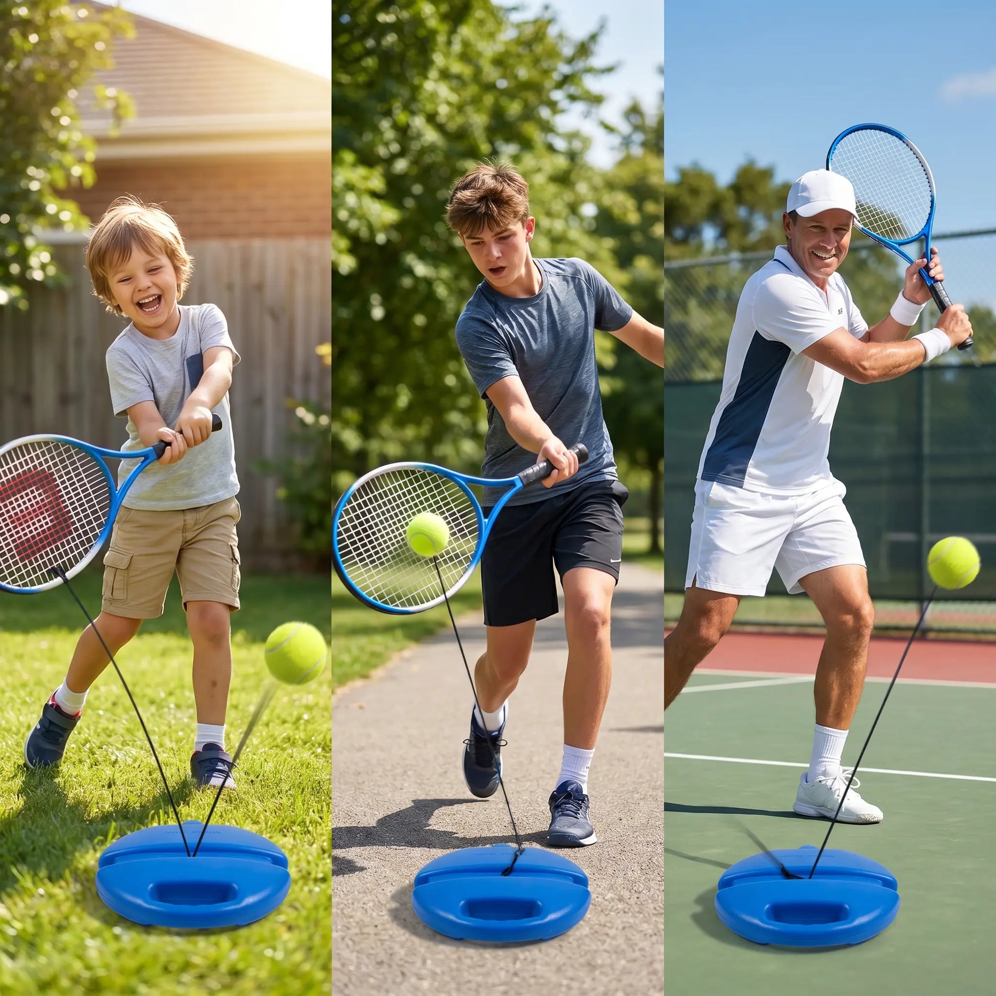 Solo Tennis Rebound Trainer Full Package Tennis Racket + Fillable Base + 2 Elastic Balls Professional Entry Training Gear for Family Daily Apartment Backyard Practice Anti-Tangle Rope