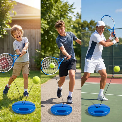 Solo Tennis Rebound Trainer Full Package Tennis Racket + Fillable Base + 2 Elastic Balls Professional Entry Training Gear for Family Daily Apartment Backyard Practice Anti-Tangle Rope