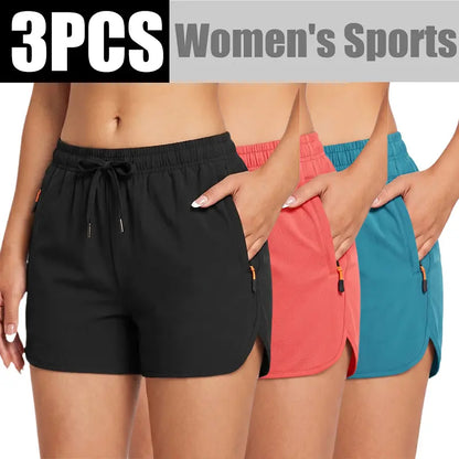 LIFE KEEPS MOVING Women’S Summer Lightweight High-Stretch Shorts，3/1Pack—European/American Running Shorts, Athletic Casual Yoga Shorts, Beach Shorts; Supportive Casual Sports Shorts; Versatile for Everyday Wear and Commuting.