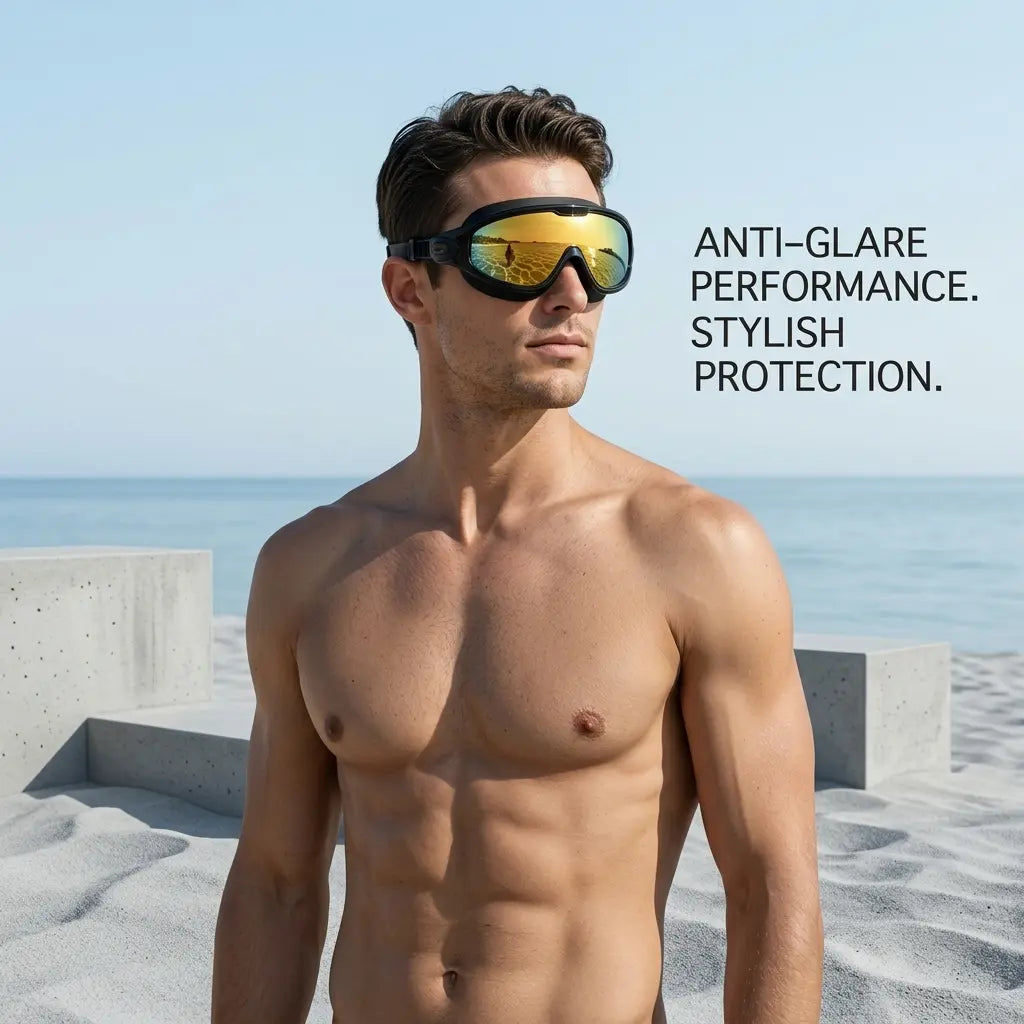 Adults' 2-Pack Wide View Outdoor Swimming Goggles, Mirrored Anti-Fog UV Protective Pool Goggles, No-Leak Silicone Seal & Attached Earplugs