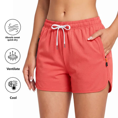 LIFE KEEPS MOVING Women’S Summer Lightweight High-Stretch Shorts，3/1Pack—European/American Running Shorts, Athletic Casual Yoga Shorts, Beach Shorts; Supportive Casual Sports Shorts; Versatile for Everyday Wear and Commuting.