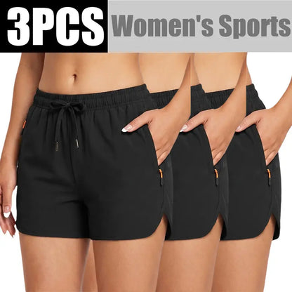 LIFE KEEPS MOVING Women’S Summer Lightweight High-Stretch Shorts，3/1Pack—European/American Running Shorts, Athletic Casual Yoga Shorts, Beach Shorts; Supportive Casual Sports Shorts; Versatile for Everyday Wear and Commuting.