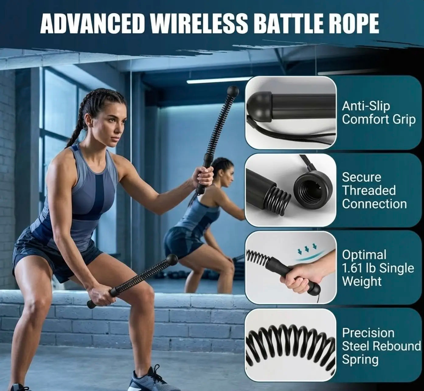 Max4Out Weighted Cordless Battle Ropes - Pro HIIT Air Ropes for Small Space Fitness, Heavy Weighted Training Ropes with Steel Core & Anti-Slip Grip, Portable Strength & Cardio Workout Equipment for Home/Travel
