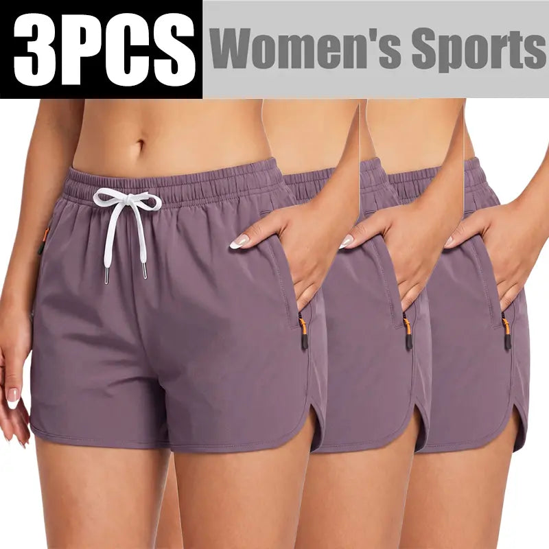 LIFE KEEPS MOVING Women’S Summer Lightweight High-Stretch Shorts，3/1Pack—European/American Running Shorts, Athletic Casual Yoga Shorts, Beach Shorts; Supportive Casual Sports Shorts; Versatile for Everyday Wear and Commuting.