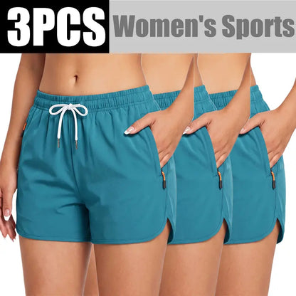 LIFE KEEPS MOVING Women’S Summer Lightweight High-Stretch Shorts，3/1Pack—European/American Running Shorts, Athletic Casual Yoga Shorts, Beach Shorts; Supportive Casual Sports Shorts; Versatile for Everyday Wear and Commuting.